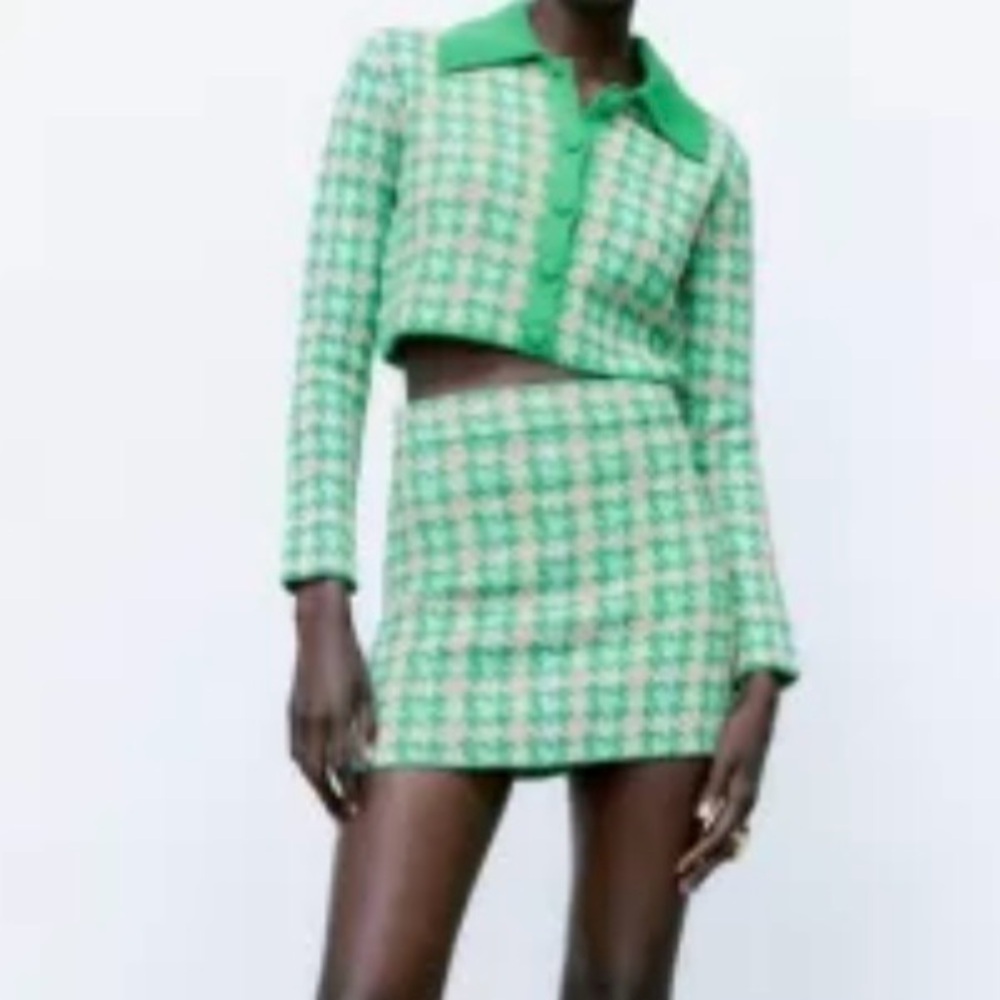 ZARA HOUNDSTOOTH Cropped Cardigan and SKIRT SET